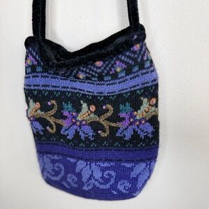 Vintage Icelandic Designs Wool Knit Crossbody Bag Purple Nordic Folk Embroidery